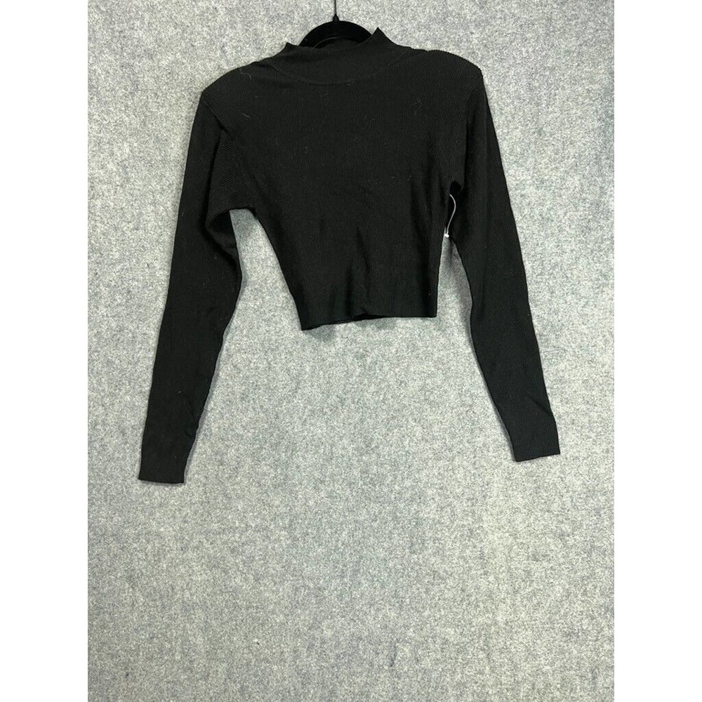 LPA x Revolve Sweater Women medium Black Mock Neck Cropped Ribbed Long Sleeve.